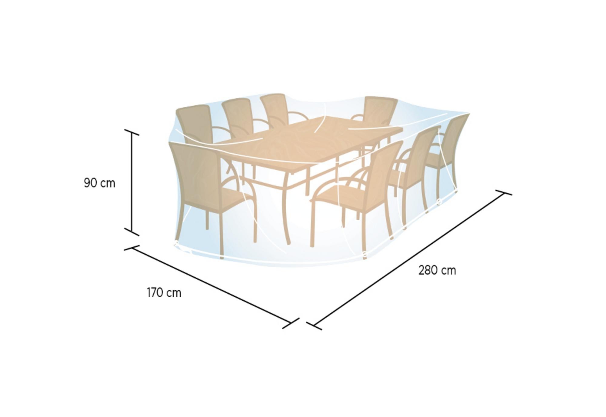 Funda cubre MESA RECTANGULAR/OVALADA - XL (90 x 280 x 170 cm)